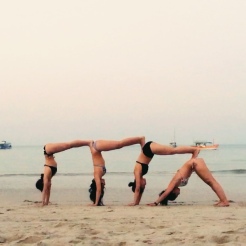 KrisYoga - Beach Yoga, Group Yoga Pose, Supported Handstand, Thailand